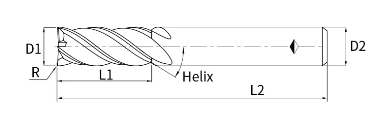 corner radius end mill drawing