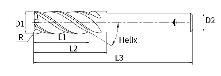 corner radius end mill reduces shank