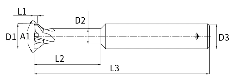 dovetail end mill - corner flat - long neck