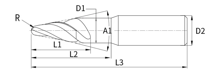 tapered end mill - ball end long neck